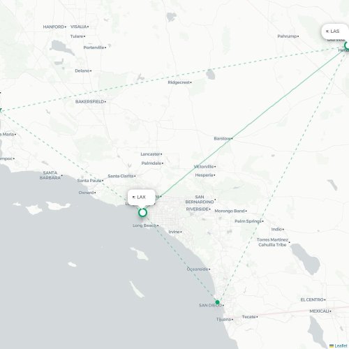 Mapa de vuelo directo Las Vegas - Los Ángeles