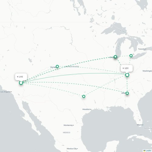 Mapa lotu bezpośredniego Las Vegas – Lexington