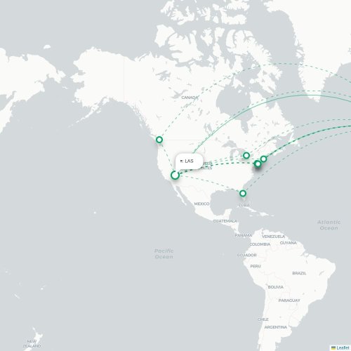 Mapa de vuelo directo Las Vegas - Londres