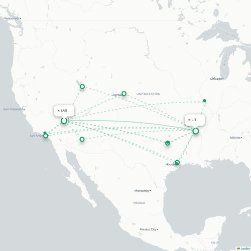 Mapa de vuelo directo Las Vegas - Little Rock