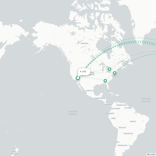 Mapa de vuelo directo Las Vegas - Mánchester