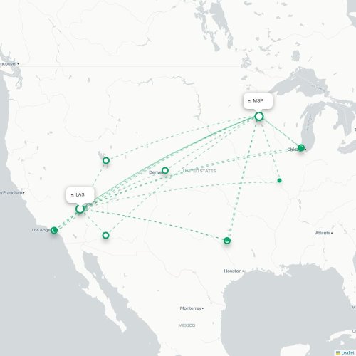 Mapa de vuelo directo Las Vegas - Mineápolis