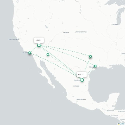 Las Vegas - Monterrey karta över direktflyg