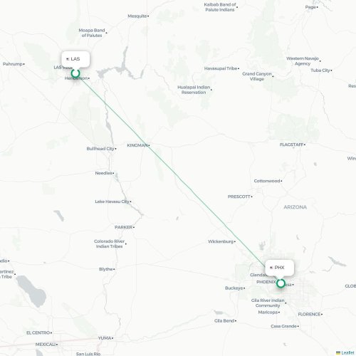 Mapa de vuelo directo Las Vegas - Phoenix