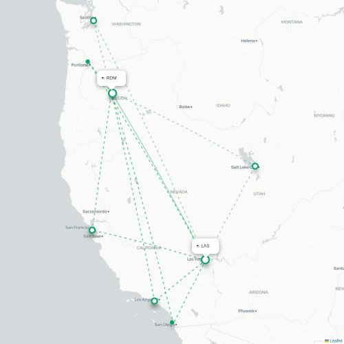 Mapa de vuelo directo Las Vegas - Redmond