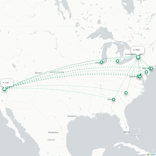 Mapa lotu bezpośredniego Las Vegas – Rochester