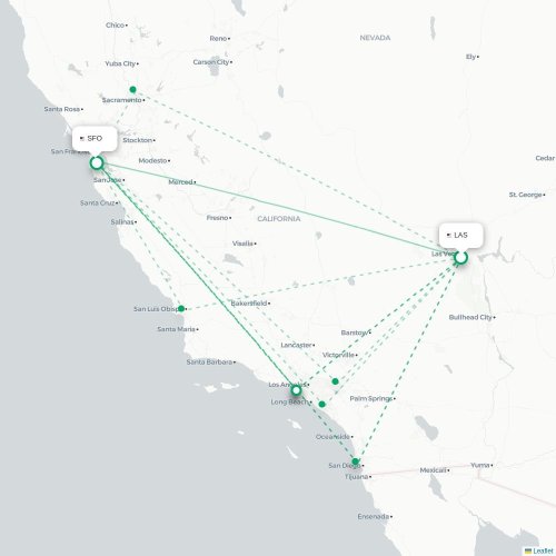 Mapa de vuelo directo Las Vegas - San Francisco