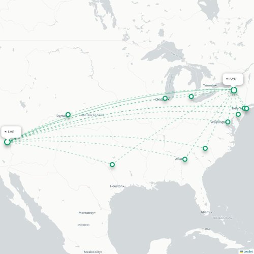 Mapa lotu bezpośredniego Las Vegas – Syracuse