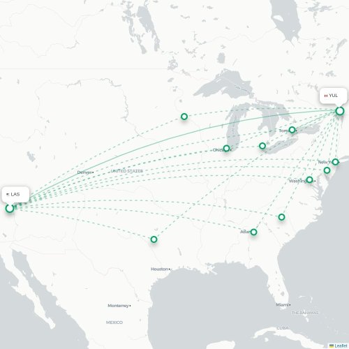 Mapa de vuelo directo Las Vegas - Montreal