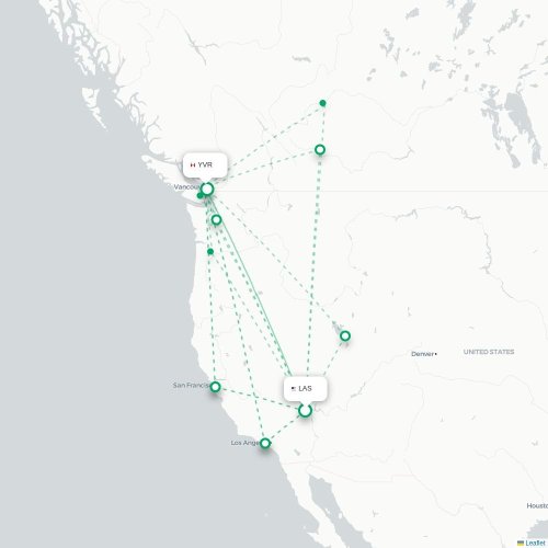 Mapa de vuelo directo Las Vegas - Vancouver