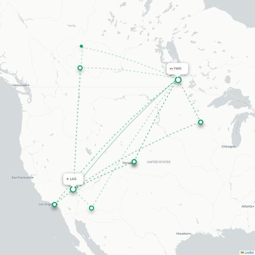 Mapa de vuelo directo Las Vegas - Winnipeg