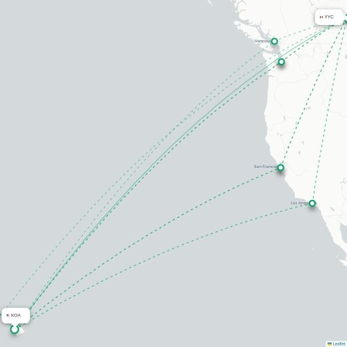 Mapa de vuelo directo Las Vegas - Calgary