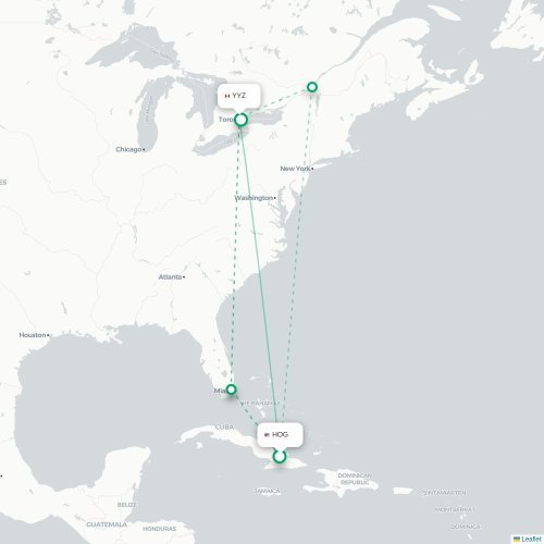 Mapa de vuelo directo Las Vegas - Toronto