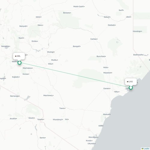 Mapa de vuelo directo Lamu - Nairobi
