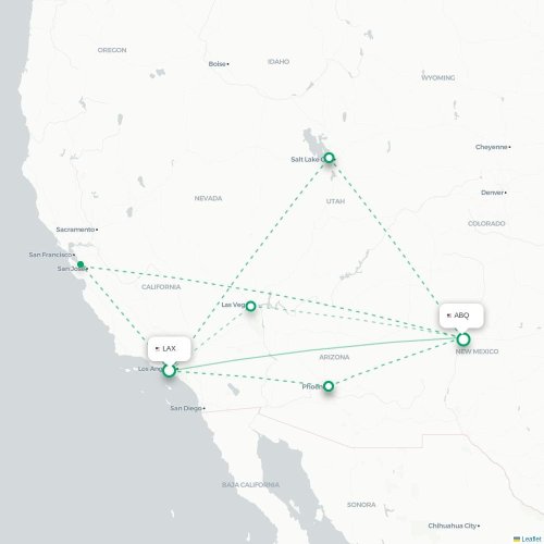 Mapa lotu bezpośredniego Los Angeles – Albuquerque