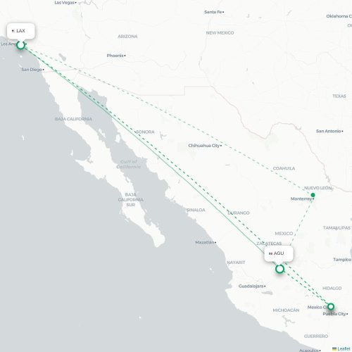 Mapa lotu bezpośredniego Los Angeles – Aguascalientes
