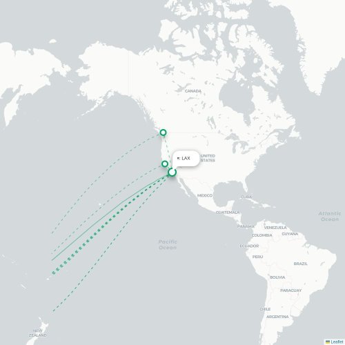 Mapa lotu bezpośredniego Los Angeles – Brisbane