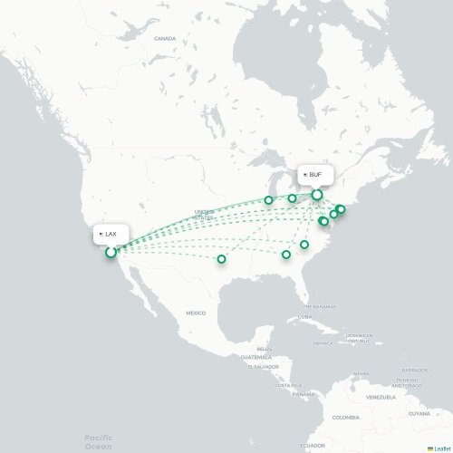 Mapa de vuelo directo Los Ángeles - Búfalo