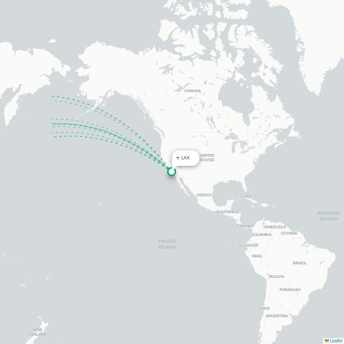 Los Angeles - Guangzhou karta över direktflyg