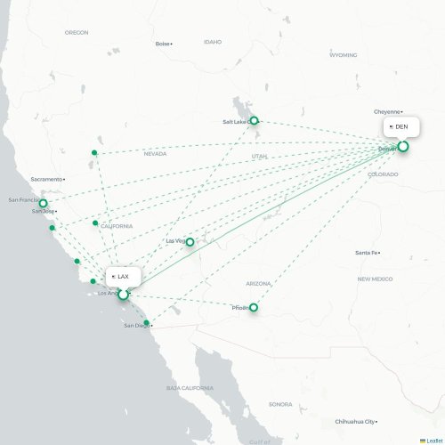 Mapa de vuelo directo Los Ángeles - Denver