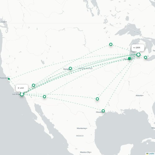 Mapa de vuelo directo Los Ángeles - Grand Rapids