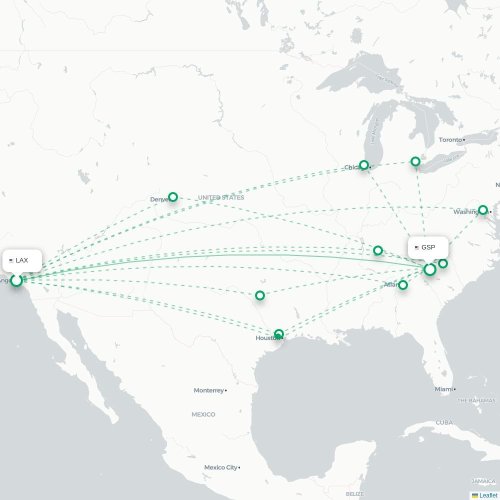Mapa lotu bezpośredniego Los Angeles – Greenville