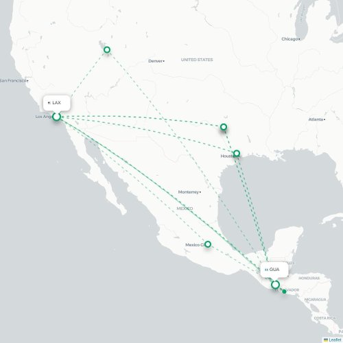 Mapa lotu bezpośredniego Los Angeles – Gwatemala