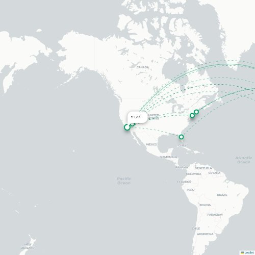 Mapa de vuelo directo Los Ángeles - Londres
