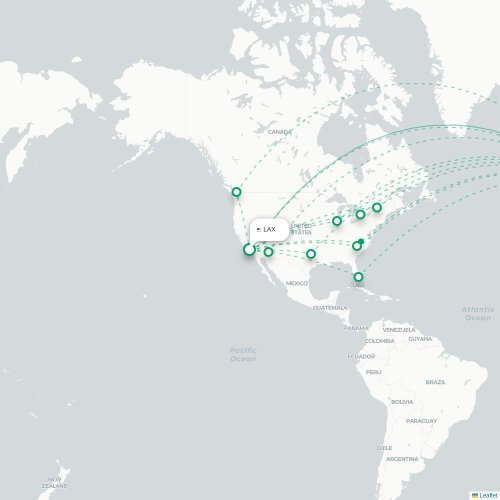 Mapa de vuelo directo Los Ángeles - Londres