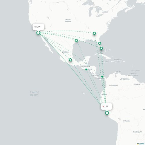 Los Angeles - Lima kaart van rechtstreekse vlucht