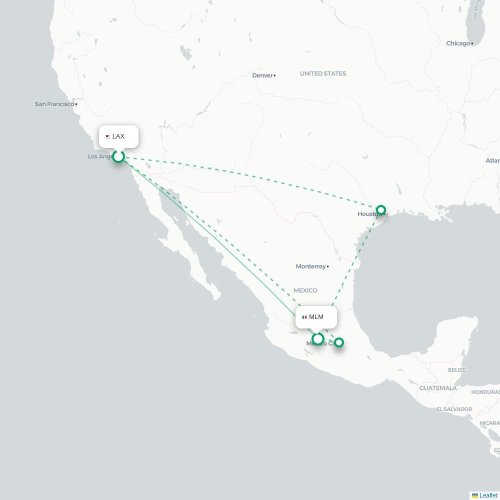 Mapa lotu bezpośredniego Los Angeles – Morelia
