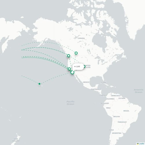 Los Ángeles - Tokio direct flight map