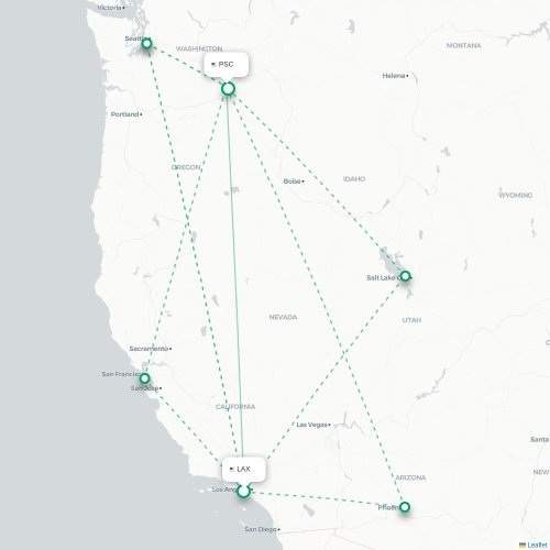 Mapa de vuelo directo Los Ángeles - Pasco