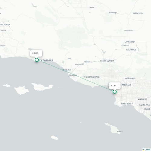Mapa lotu bezpośredniego Los Angeles – Santa Barbara