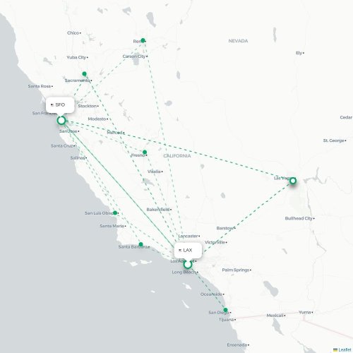 Mapa de vuelo directo Los Ángeles - San Francisco