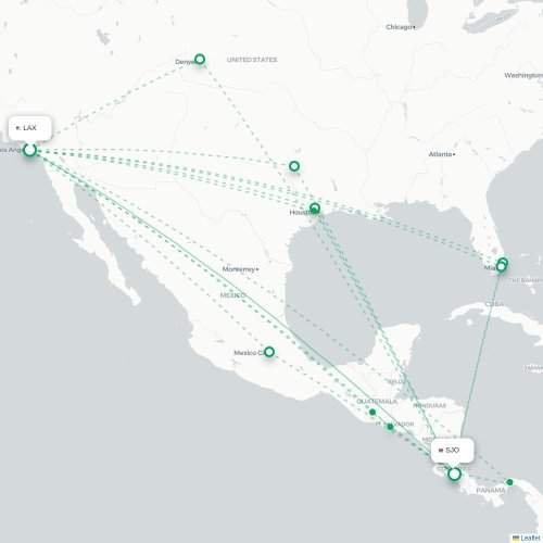 Mapa de vuelo directo Los Ángeles - San José