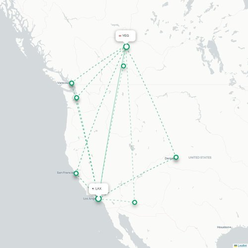 Mapa de vuelo directo Los Ángeles - Edmonton