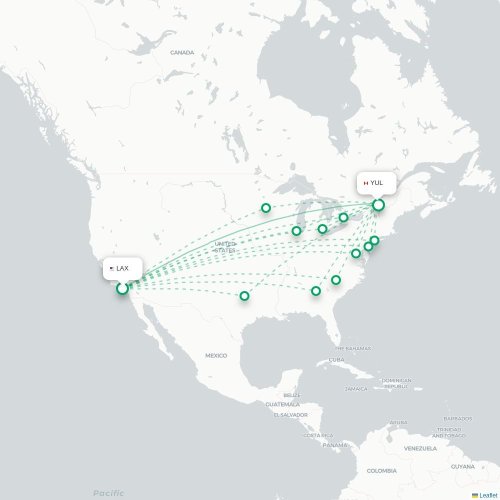 Mapa de vuelo directo Los Ángeles - Montreal