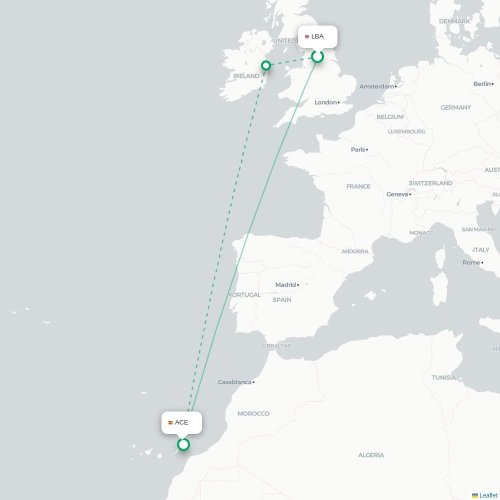 Leeds, Yorkshire de l'Ouest - Arrecife carte du vol direct