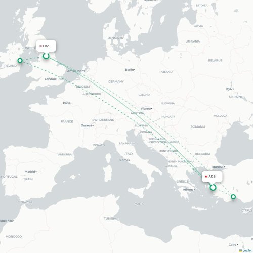 Mapa de vuelo directo Leeds, Condado de Yorkshire del Oeste - Esmirna
