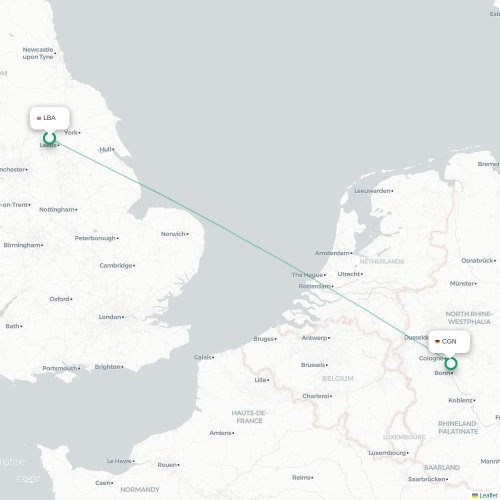 Mapa de vuelo directo Leeds, Condado de Yorkshire del Oeste - Colonia