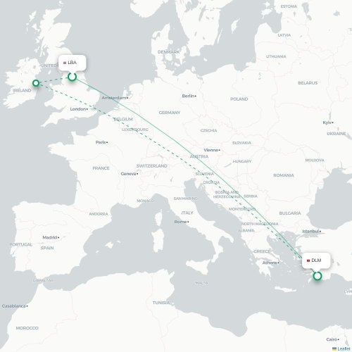 Mapa de vuelo directo Leeds, Condado de Yorkshire del Oeste - Dalaman