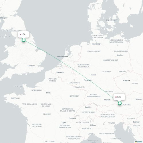 Leeds - Salzburg karta över direktflyg