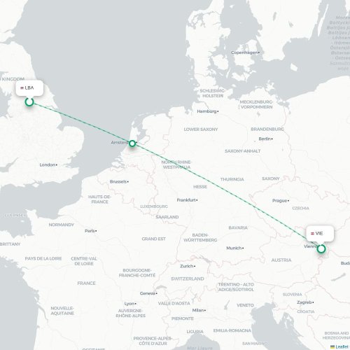 Leeds - Wien karta över direktflyg