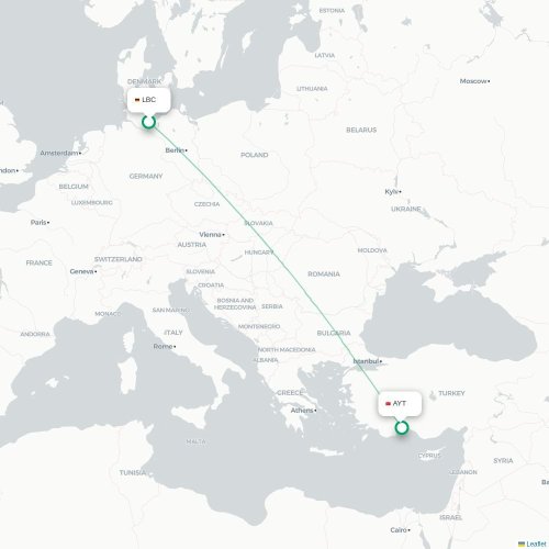 Mapa de vuelo directo Hamburgo - Antalya