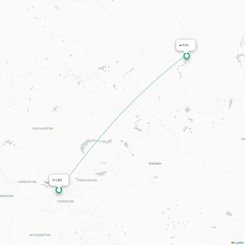 Choedzjand - Krasnoyarsk kaart van rechtstreekse vlucht
