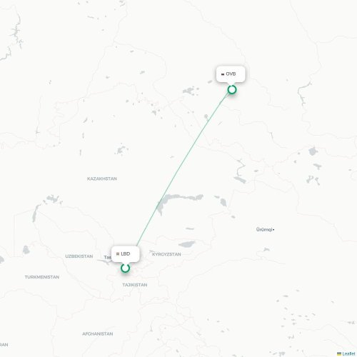 Choedzjand - Novosibirsk kaart van rechtstreekse vlucht