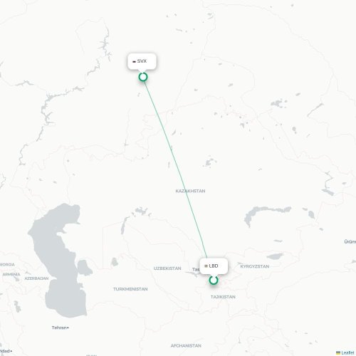 Choedzjand - Jekaterinenburg kaart van rechtstreekse vlucht