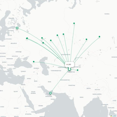Mapa lotu bezpośredniego Khujand – Urumczi