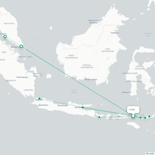 Mapa lotu bezpośredniego Labuan Bajo – Bajawa